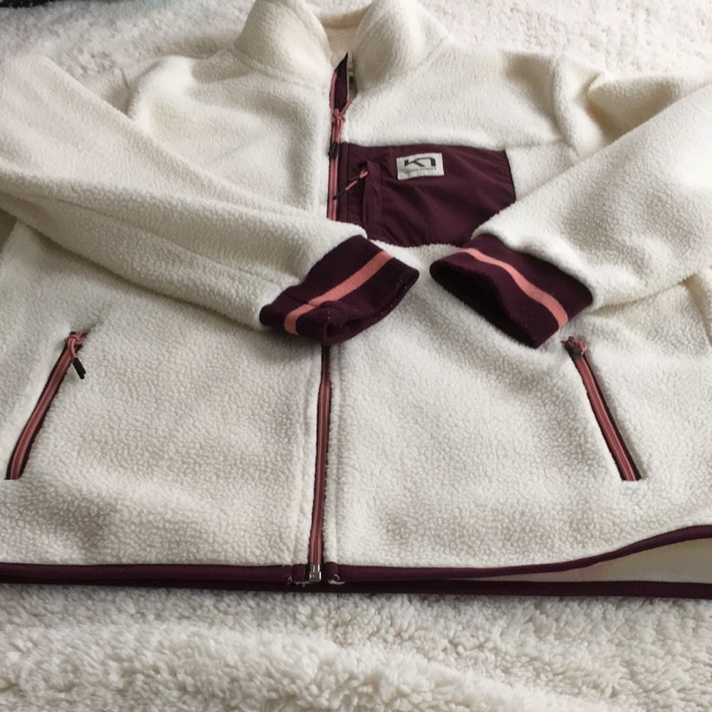 Kari Traa Rothe fleece jacket, women’s XL in cream white with burgundy d…